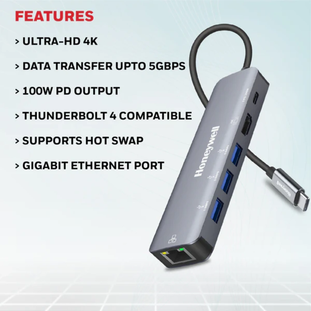 Honeywell Type C Docking Station 6 in 1 (USB | Type C | HDMI | Lan) (Open Box) view 3